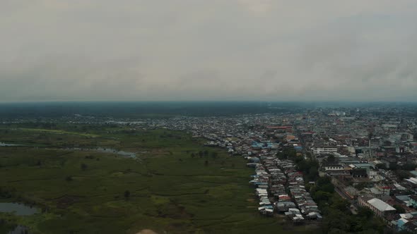 Panoramic view of Iquitos the city in the Amazon rainforest, Amazonia of Peru 4K