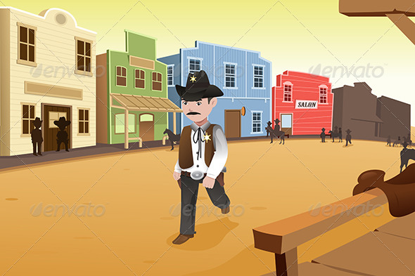 Sheriff Walking on an Old Western Town - People Characters