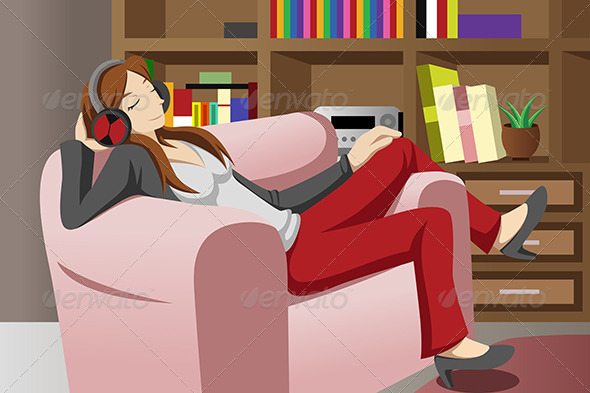 Woman Listening to Music - People Characters