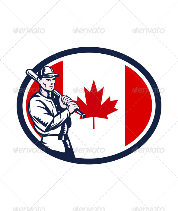 Canadian Baseball Batter Canada Flag Retro - Sports/Activity Conceptual
