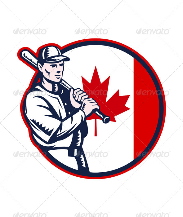 Canadian Baseball Batter Canada Flag Circle - Sports/Activity Conceptual