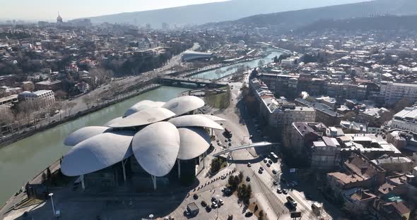 Public revenue and Baratashvili Bridge in the center of Tbilisi. Georgia alt