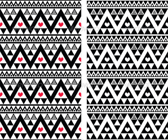 Tribal Aztec Seamless Pattern with Heart - Patterns Decorative