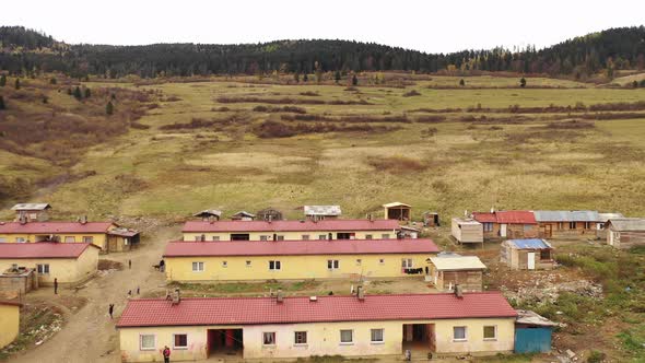 Aerial view of a Roma settlement in the village of Nalepkovo in Slovakia alt