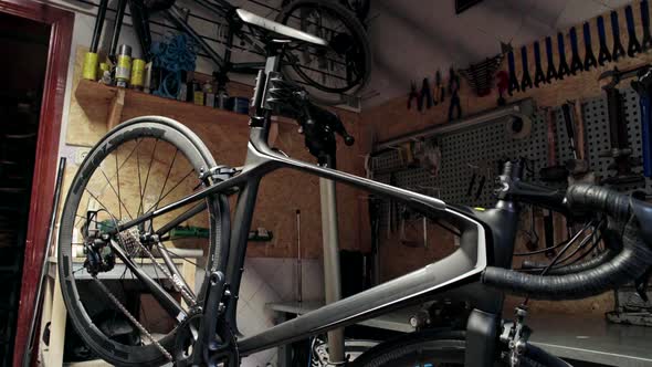 Close View of Bicycle in Workshop