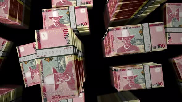 Flight over the Namibia dollar money banknote packs loop alt