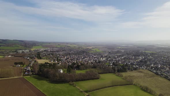 Panning view of Scottish Rural Farming Town of Blairgowrie and Rattray alt