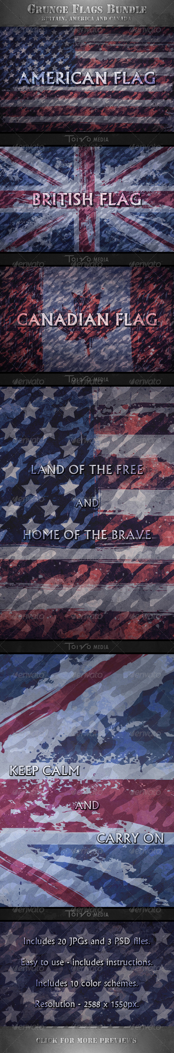 Grunge British, American and Canadian Flags - Miscellaneous Backgrounds