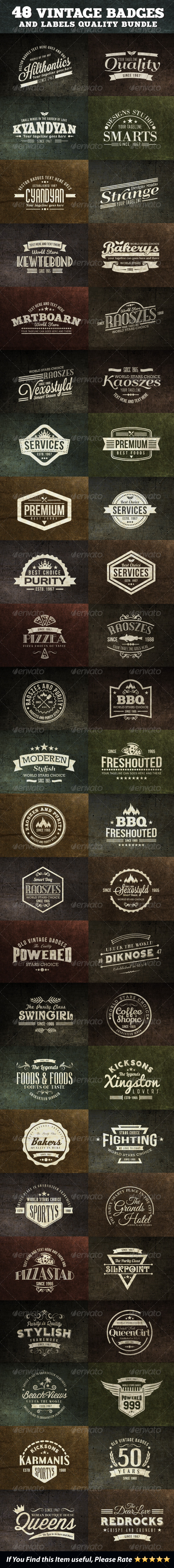 48 Vintage Badges and Labels Bundle - Badges & Stickers Web Elements