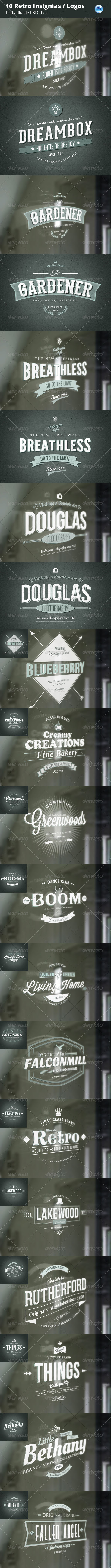 16 Retro Insignias / Logos - Badges & Stickers Web Elements