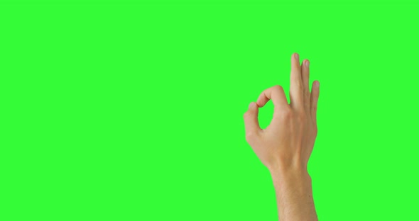 Isolated Man Hand Showing The A-Ok,  Ok or Good Sign Symbol, Green Screen Compositing alt
