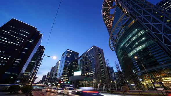 Seoul City Building Night Traffic