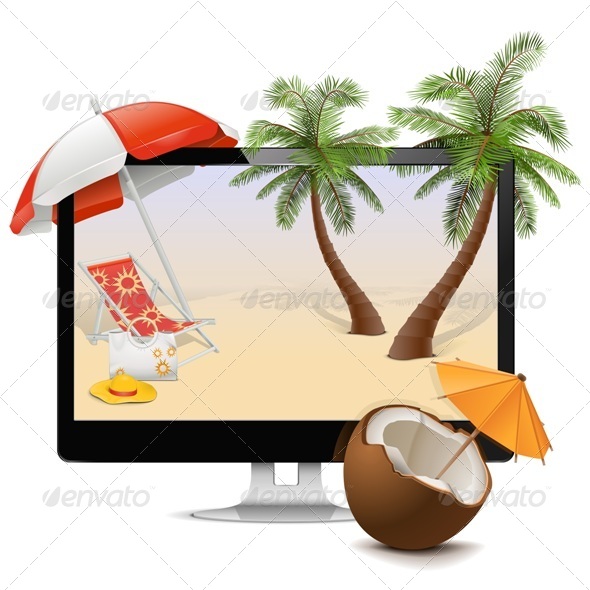 Computer with Tropical Resort - Travel Conceptual