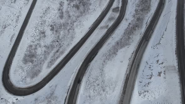 Aerial View of Winding Road in the Mountains
