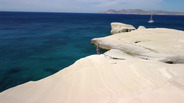 Beautiful lunar landscape at Sarakiniko beach, Milos Island in the Cyclades in Greece, with abstract alt