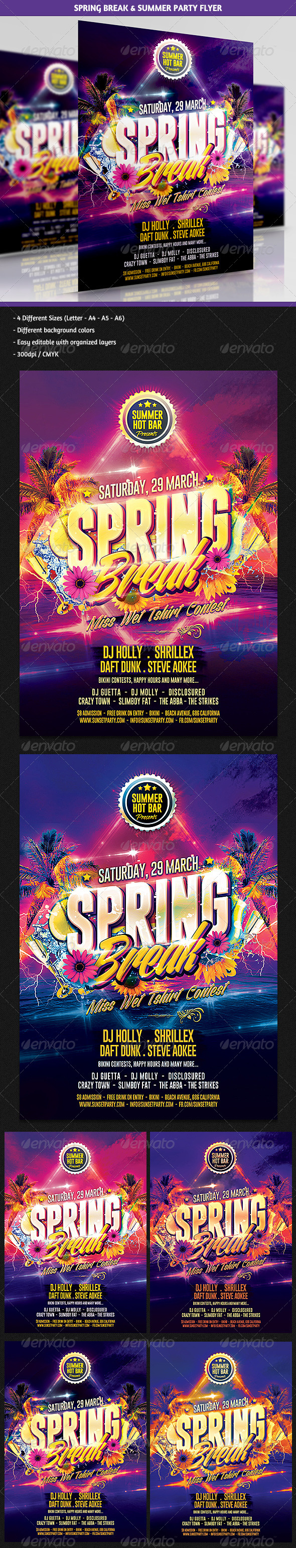 Spring Break & Summer Party Flyer - Clubs & Parties Events