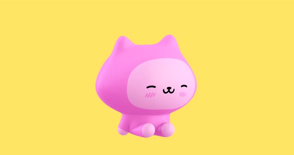 Funny Looped cartoon kawaii cat character. Cute emotions animation. 4k video