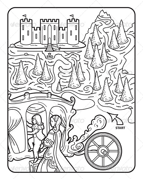 Coloring Book Page, Maze, Princess Augusta - People Characters