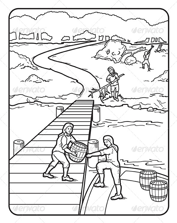 Coloring Page Men Unloading at Dock - People Characters