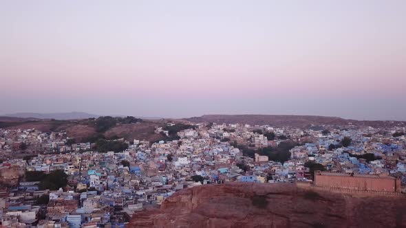 Aerial view Drone 4k of Blue City And Mehrangarh Fort In Jodhpur alt