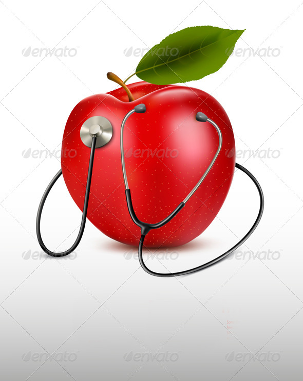 Stethoscope and Red Apple Medical Background - Health/Medicine Conceptual