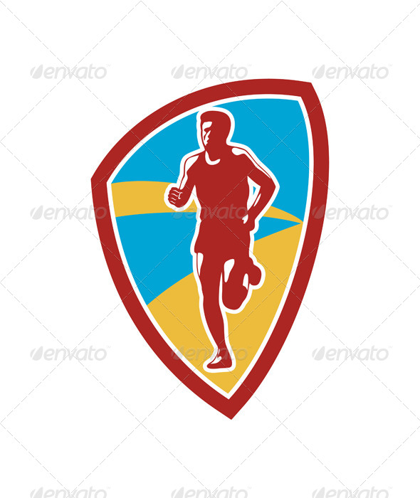 Marathon Runner Shield Retro - Sports/Activity Conceptual