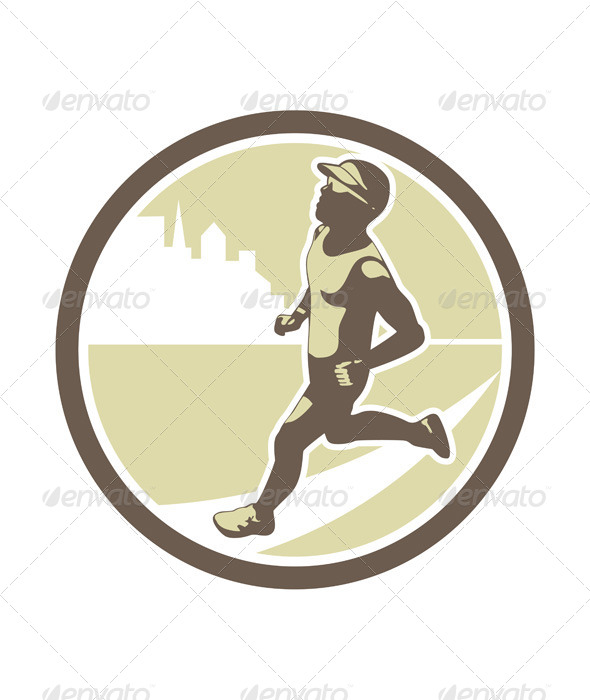 Triathlete Running Side Circle - Sports/Activity Conceptual