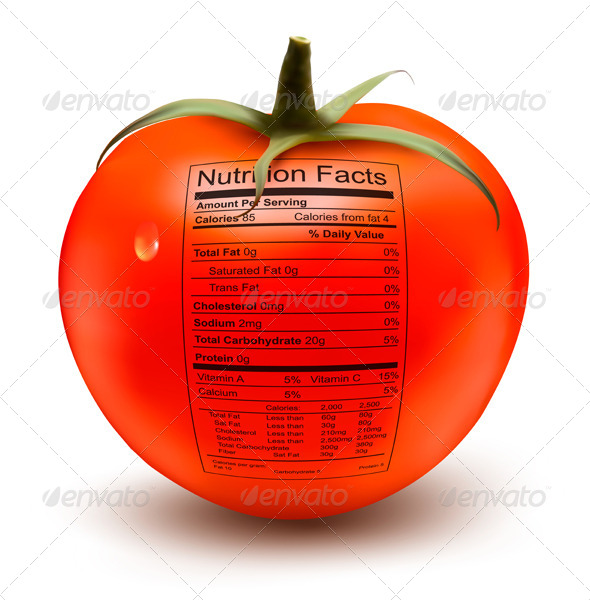 Tomato with a Nutrition Facts Label - Food Objects