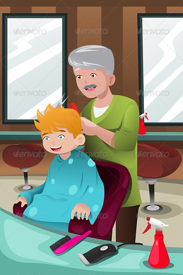 Kid Getting a Haircut - People Characters