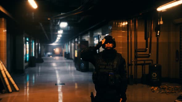 Policeman in Empty Underground Metro Sunbway alt