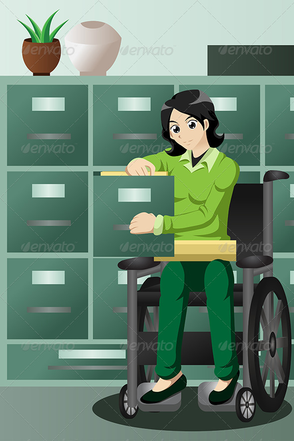 Businesswoman in Wheelchair Working in the Office - Business Conceptual