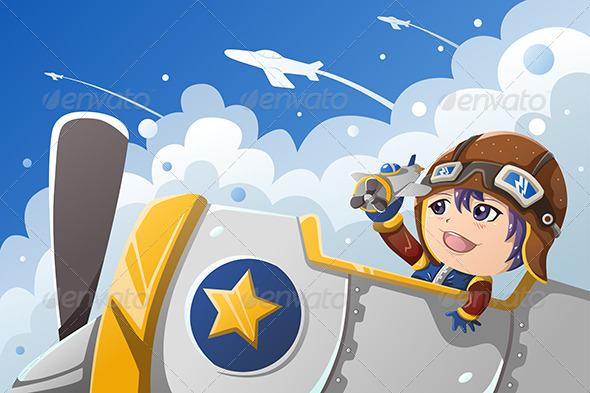 Kid Playing with an Airplane - People Characters