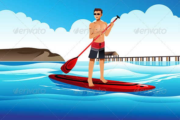 Man Paddle Boarding in the Ocean - Sports/Activity Conceptual