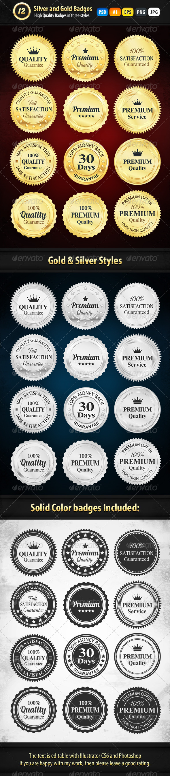 12 Gold And Silver Premium Badges - Badges & Stickers Web Elements
