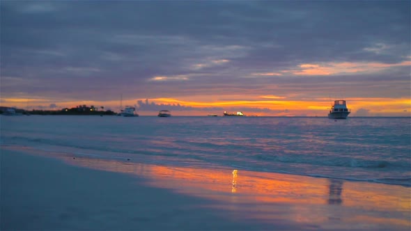 Amazing Beautiful Sunset on an Exotic Caribbean Beach