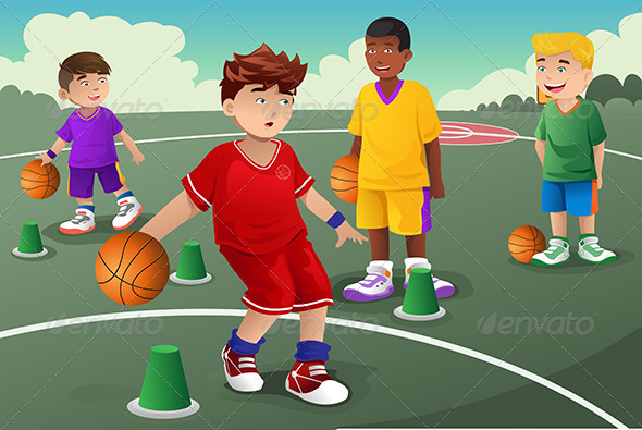 Kids in Basketball Practice - Sports/Activity Conceptual