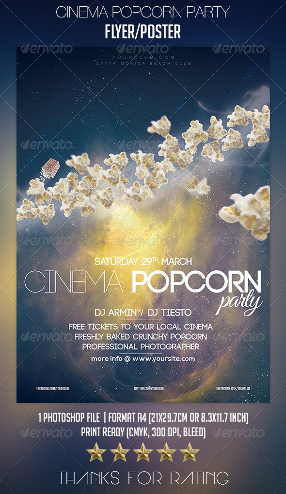 Cinema Popcorn Party Flyer/Poster - Clubs & Parties Events