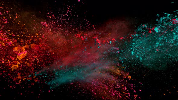 Super Slowmotion Shot of Color Powder Explosion Isolated on Black Background at 1000Fps alt