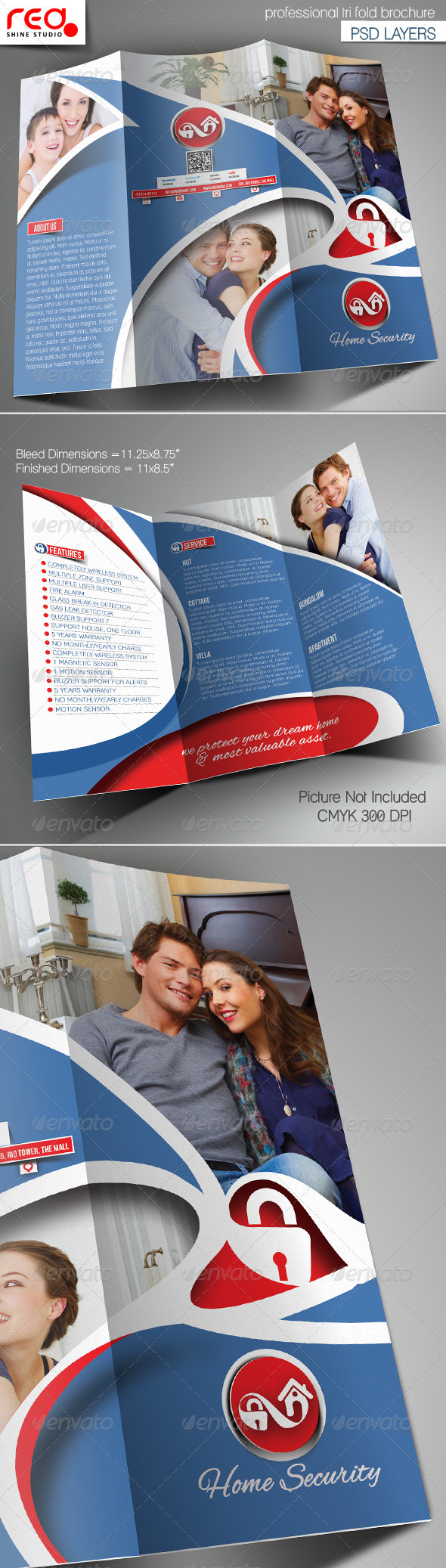Home Security Trifold Brochure Template - Corporate Brochures