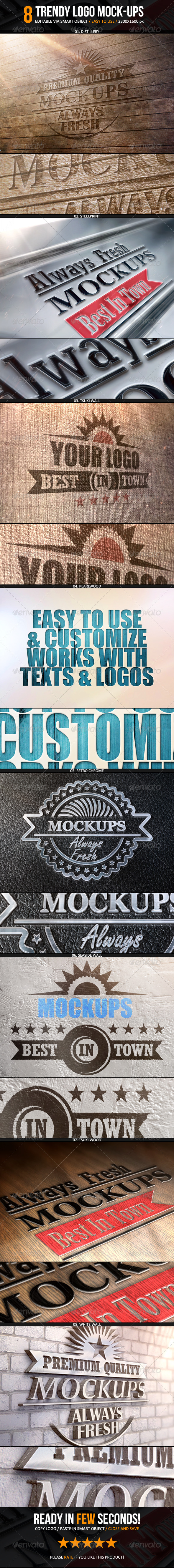 Trendy Logo Mockup - 8 Smart Templates - Logo Product Mock-Ups