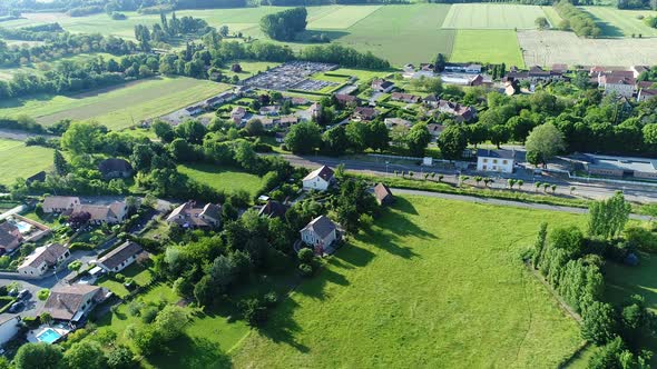 Village of Siorac-en-Perigord in France seen from the sky alt