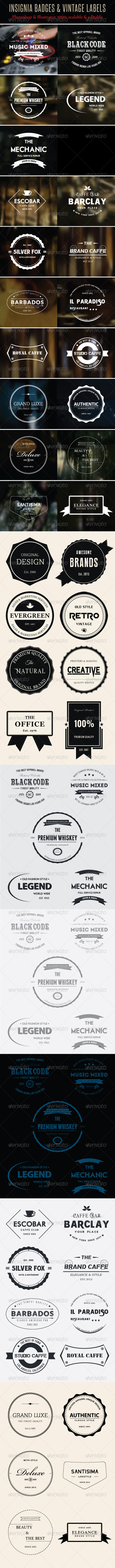 Insignia Badges & Vintage Labels Bundle - Badges & Stickers Web Elements