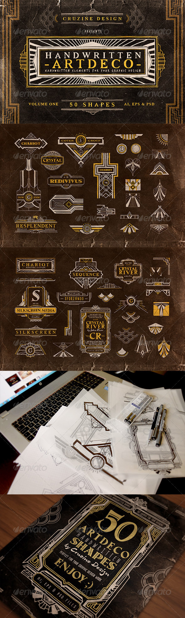 Handwritten Artdeco Elements v.1 - Badges & Stickers Web Elements