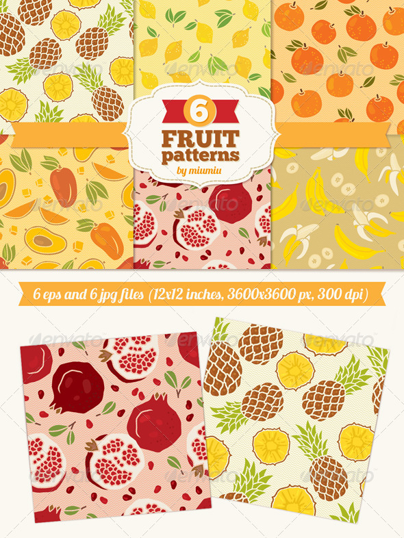 Seamless Patterns with Fruits - Food Objects