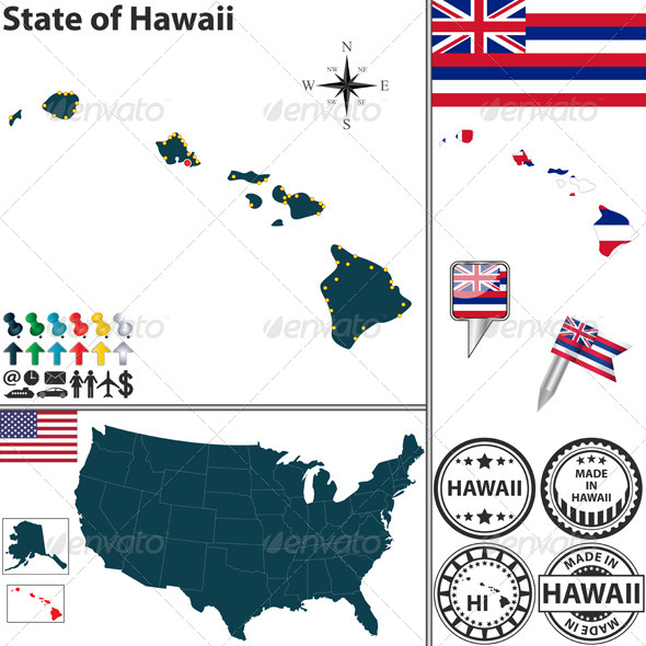 Map of State Hawaii, USA - Travel Conceptual
