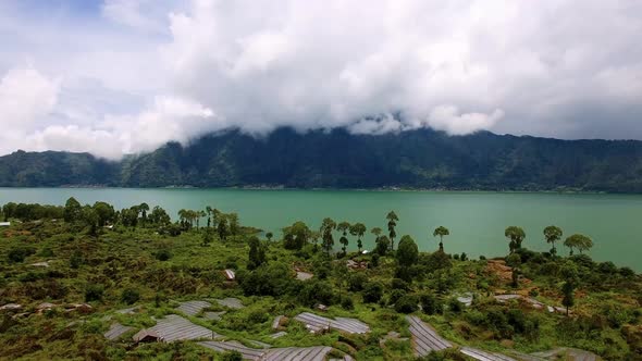 Aerial View of Caldera of Mount Batur, Batur Lake, Kintamani, Bali, Indonesia