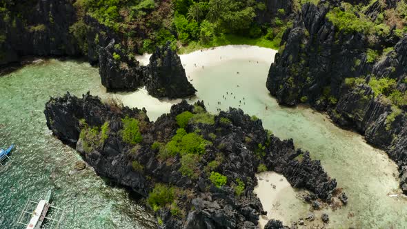 Tropical Seawater Lagoon and Beach Philippines El Nido alt