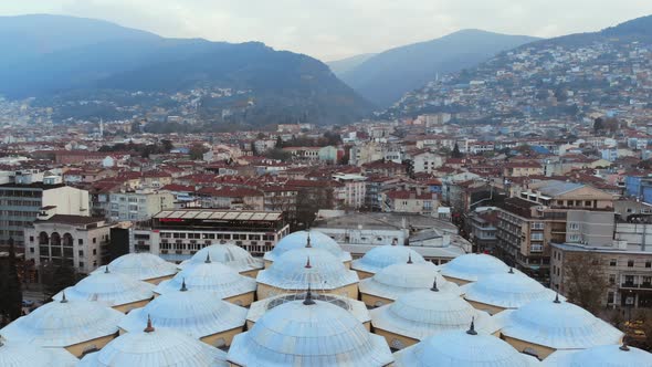 Aerial View of Bursa Historical Grand Mosque with Drone alt