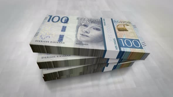 Swedish Krone money banknote pile packs alt