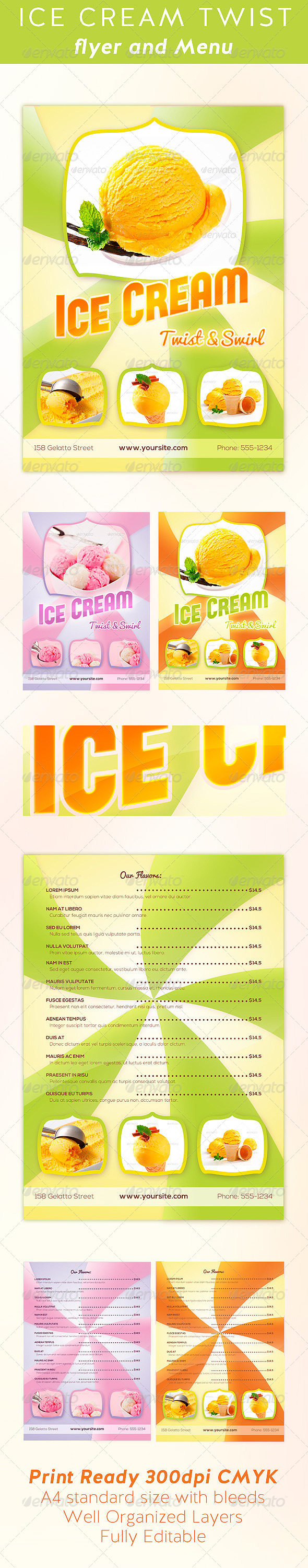 Ice Cream Twist Flyer and Menu Template - Flyers Print Templates